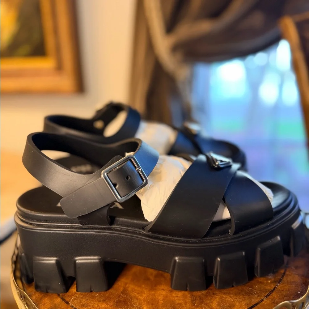 Prada Black Women’s Platform Logo Sandals - Picture 2 of 5